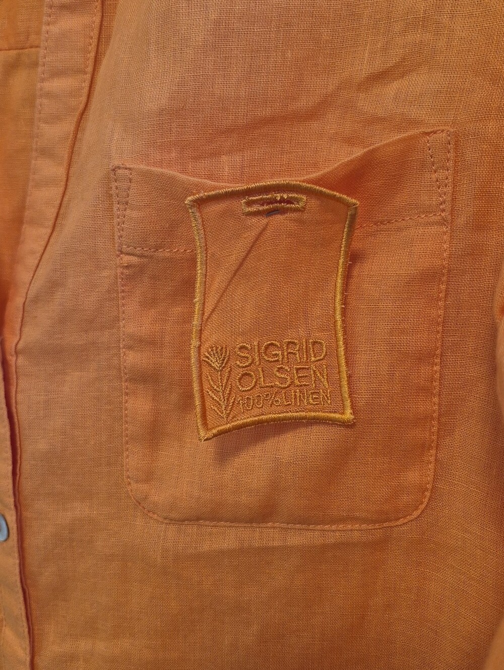 NEW Sigrid Olsen 100% Linen Button Up Shirt Orange Roll Tab Sleeves Women’s Sz S - Picture 6 of 11